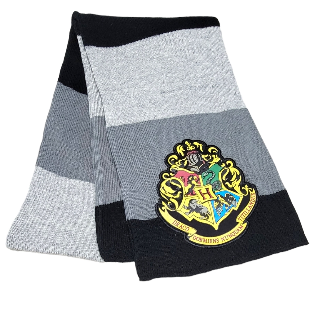 Harry Potter‎ Hogwarts Crest Knit Slytherin Black Gray Scarf One-Size